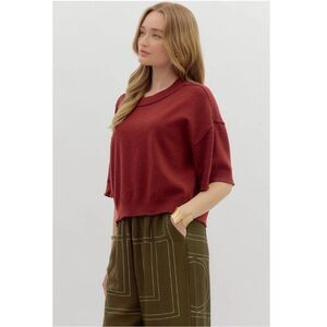 Entro‎ Solid Sweater Knit ¾ Wide Sleeve Pullover